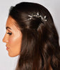 Woman with Three crystals hair pins for brides , silver hairpin on white background