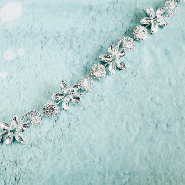 Flowers and swarovski crystals bridal hairband 